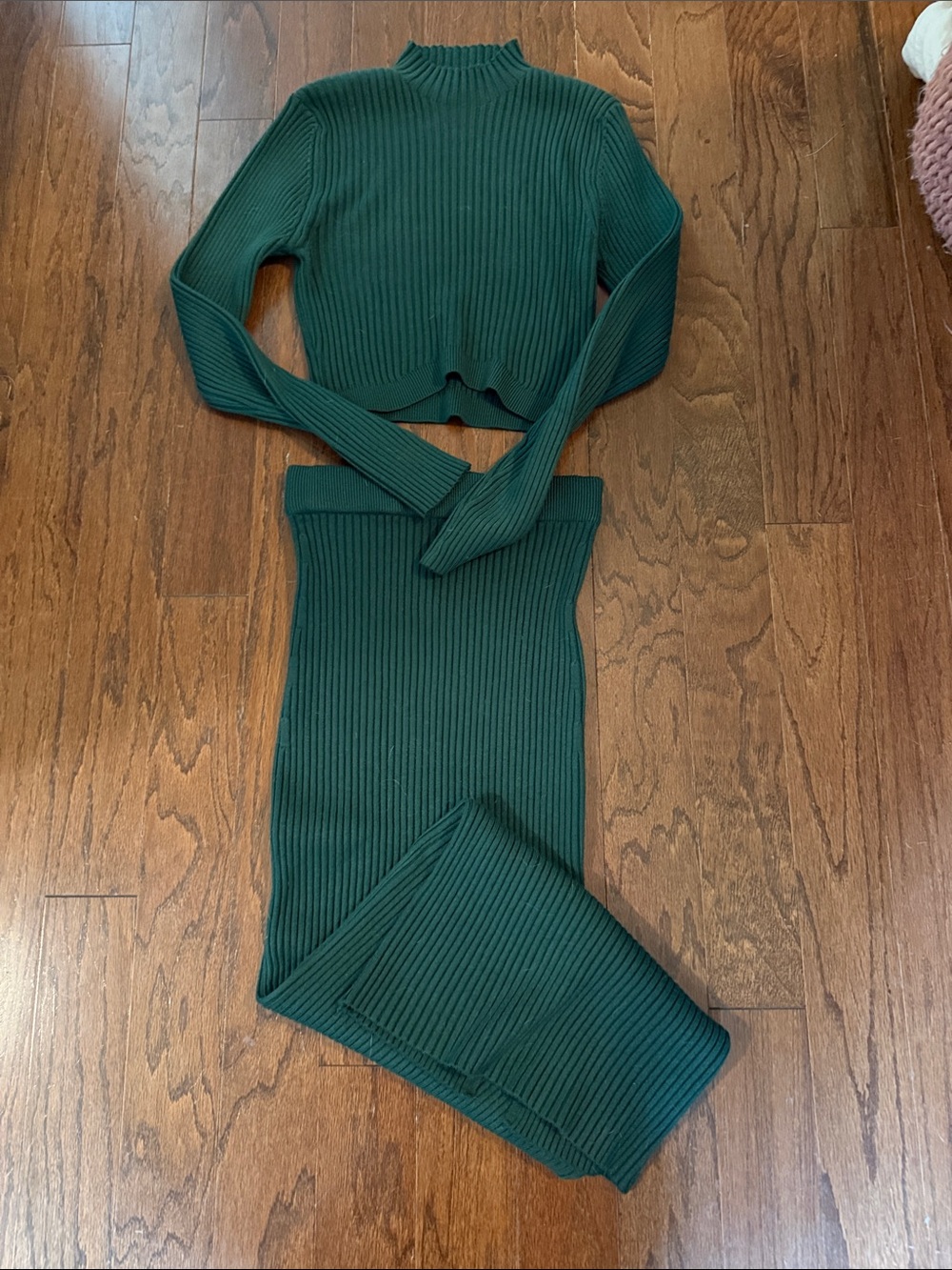 Petal & Pup Dark Green Ribbed Midi Dress Two-Piece